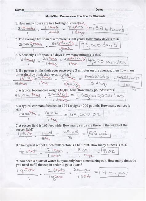 Dimensional Analysis Worksheet 1 Answers PDF