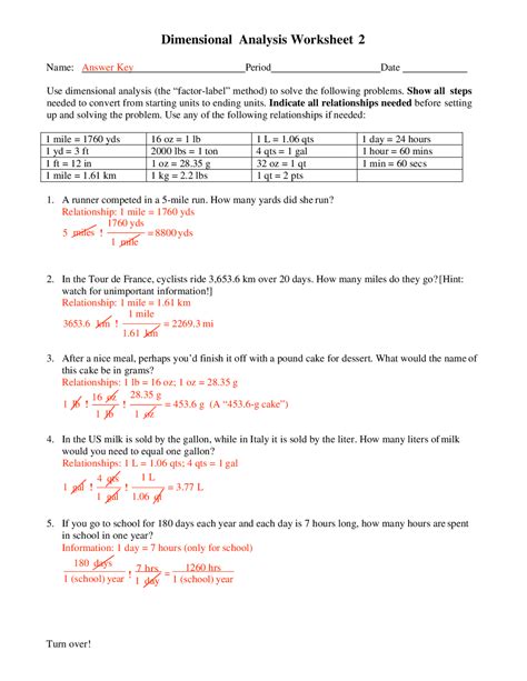 Dimensional Analysis Worksheet 2 Answer Kindle Editon