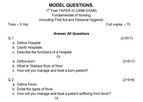 Diploma Nursing Model Question Papers With Answers Doc