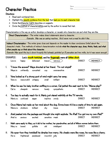 Direct And Indirect Characterization Answer Key Epub