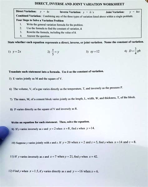 Direct And Inverse Variation Answer Key Epub