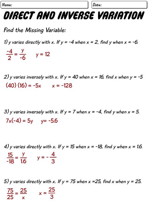 Direct Inverse Variation Answer Key Epub