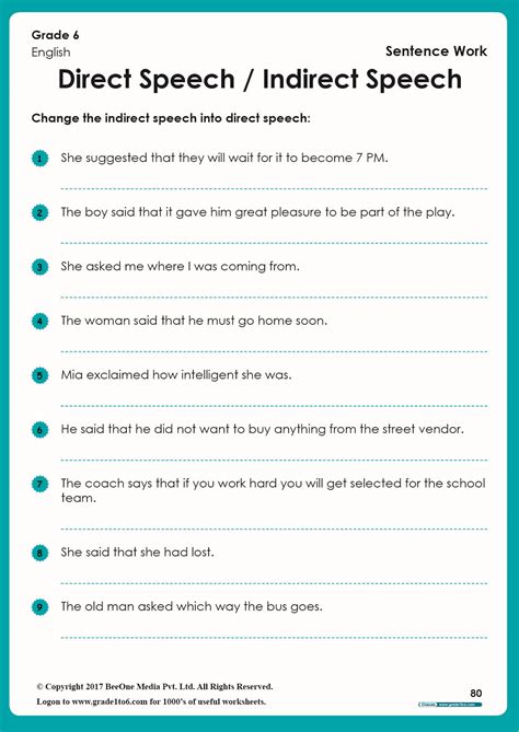 Direct Speech And Indirect Exercises With Answers PDF