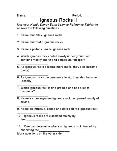 Directed Skills Answer Key To Igneous Rock Doc