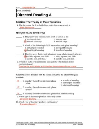 Directed Theory Plate Tectonics Answers Epub