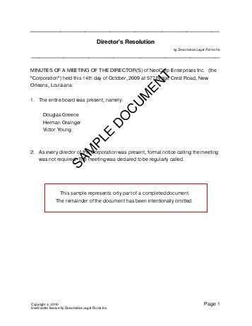 Directors Resolution Template Nz Epub