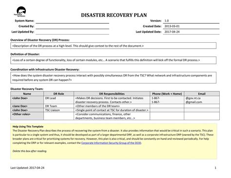 Disaster Recovery Test Plan Template