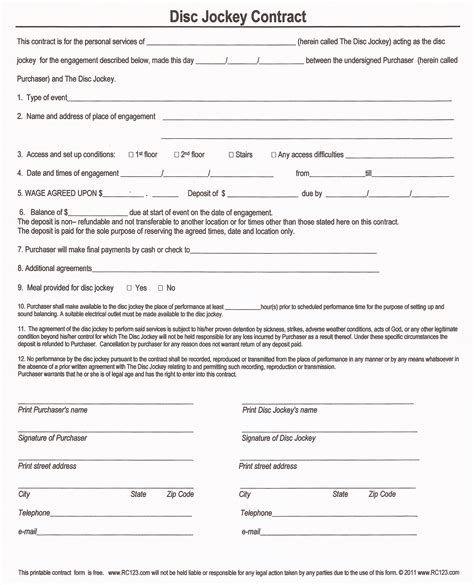 Disc Jockey Contract Template