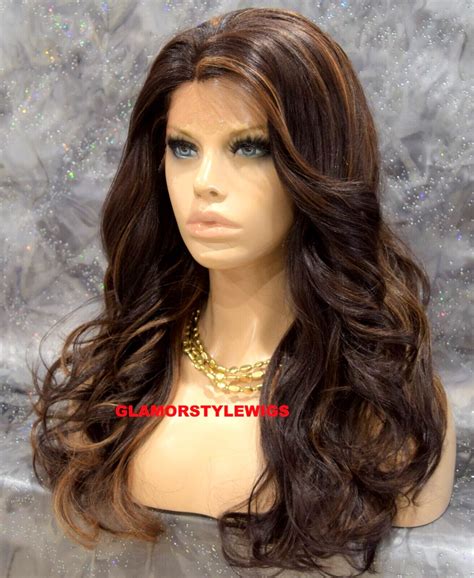 Discount Brown Wavy Long Human Hair Wigs & Half Wigs