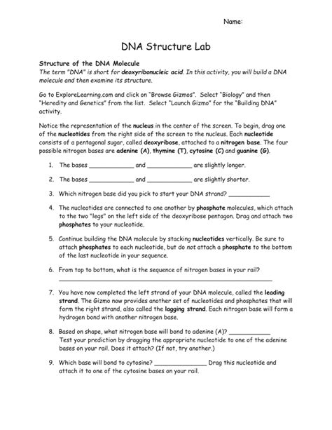 Discovering Dna Structure Lab Answer Key Doc