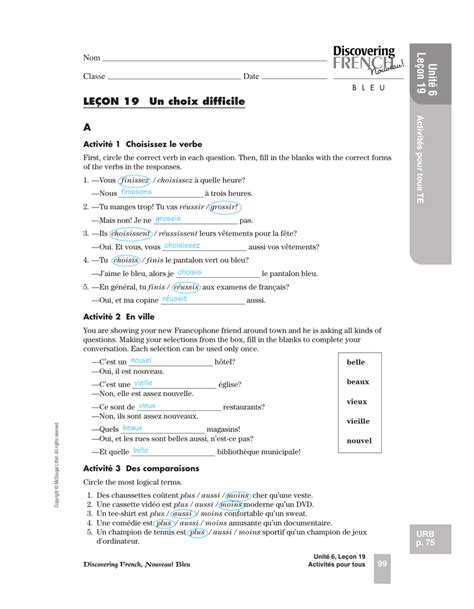 Discovering French Nouveau Unit 4 Workbook Answers Doc