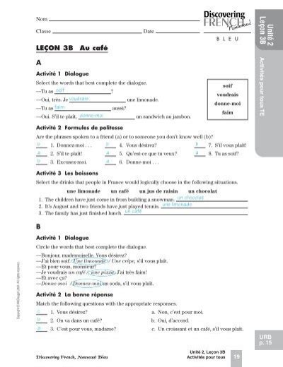 Discovering French Unite 2 Lecon 5 Workbook PDF Doc