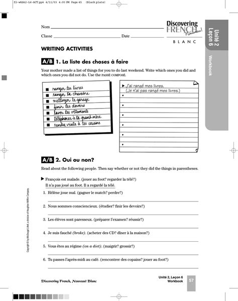 Discovering French Unite 3 Lecon 7 Answers Doc