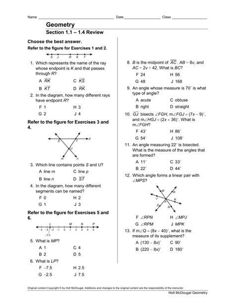 Discovering Geometry Assessment Resources B Answer Sheet PDF