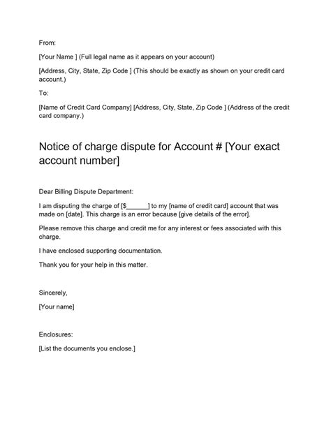 Dispute Credit Card Charge Letter Template