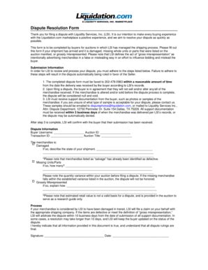 Dispute Resolution Form Liquidation Reader