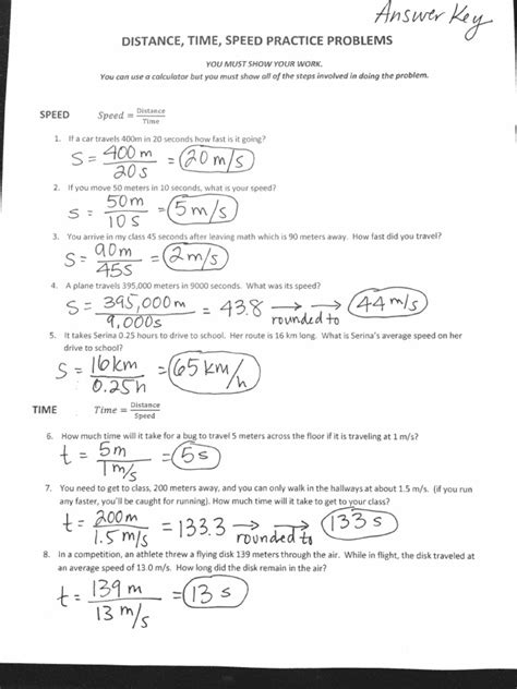 Distance Time Speed Practice Problems Answer Key Reader