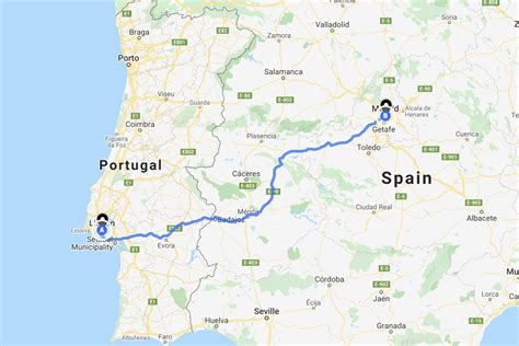 Distance from Madrid to Lisbon