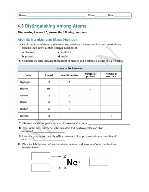 Distinguishing Among Atoms Answer Key Doc