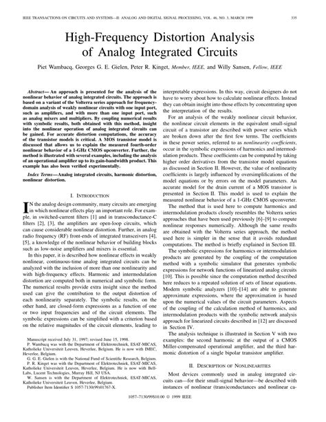 Distortion Analysis of Analog Integrated Circuits 1st Edition Kindle Editon