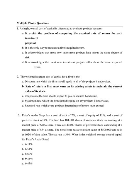 Dividend Policy Exam Questions Answers PDF