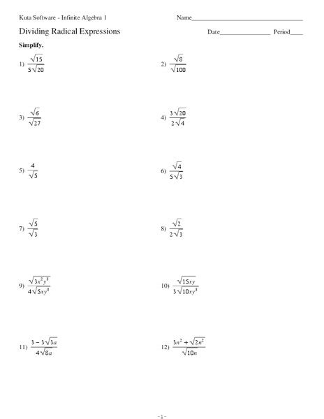 Dividing Radical Expressions Worksheet Answers Doc