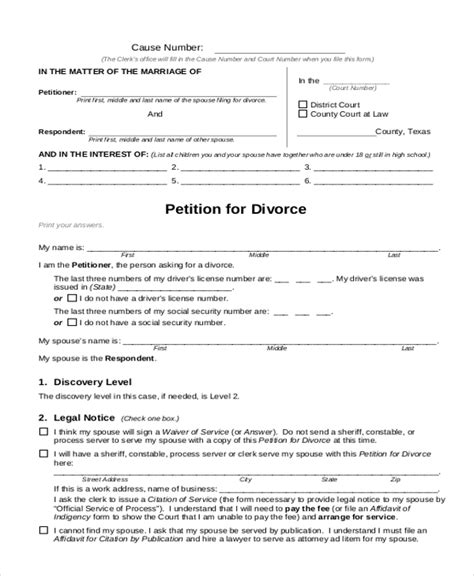 Divorce Petition Template