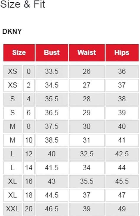 Dkny Clothing Size Chart