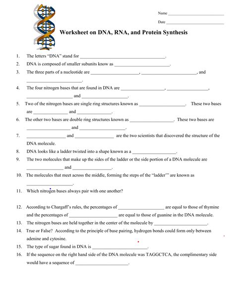 Dna Rna Protein Worksheet Answers Reader
