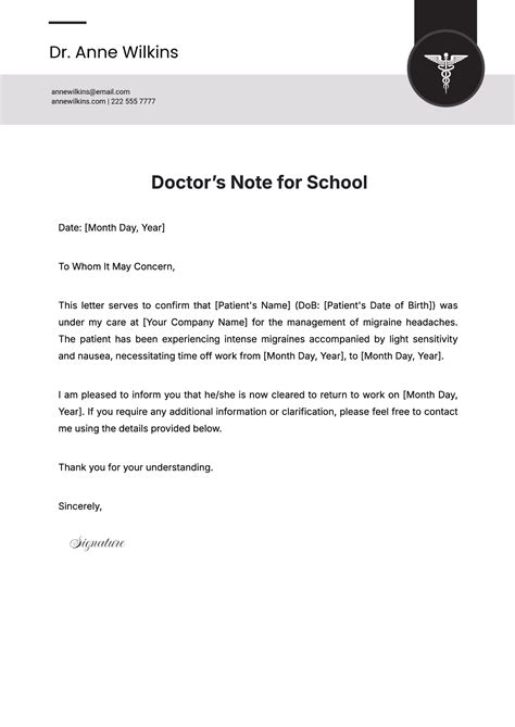 Doctors Note For School Template