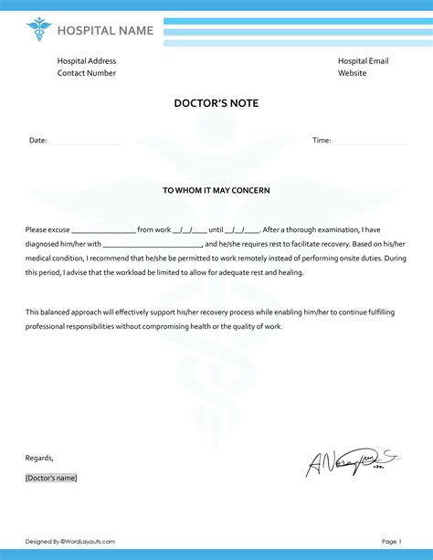 Doctors Notes For Work Template