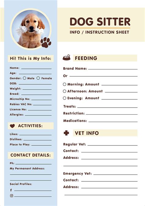 Dog Sitting Instructions Template