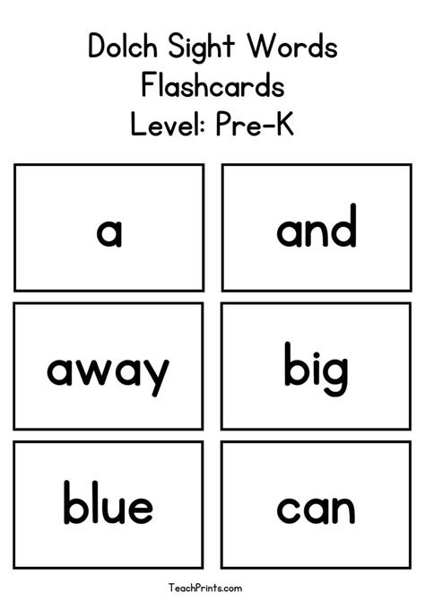 Dolch Sight Word Flashcards Free Printable