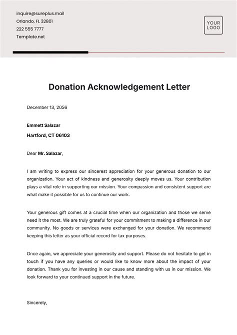 Donation Acknowledgement Letter Template Free