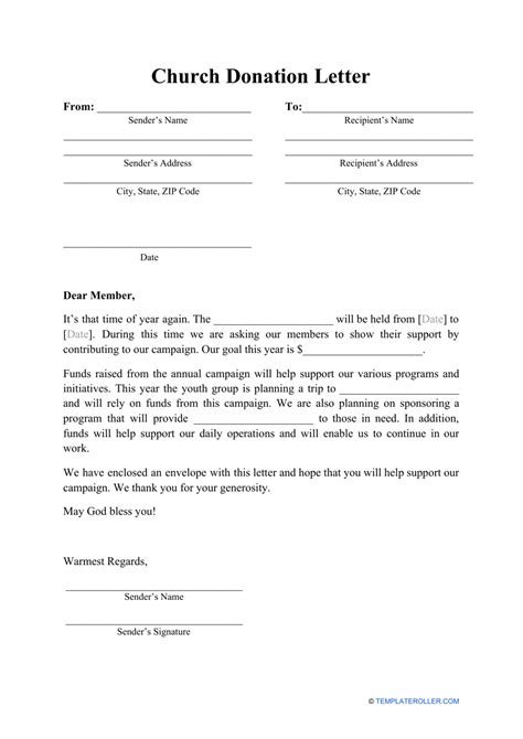 Donation Letter Template For Church