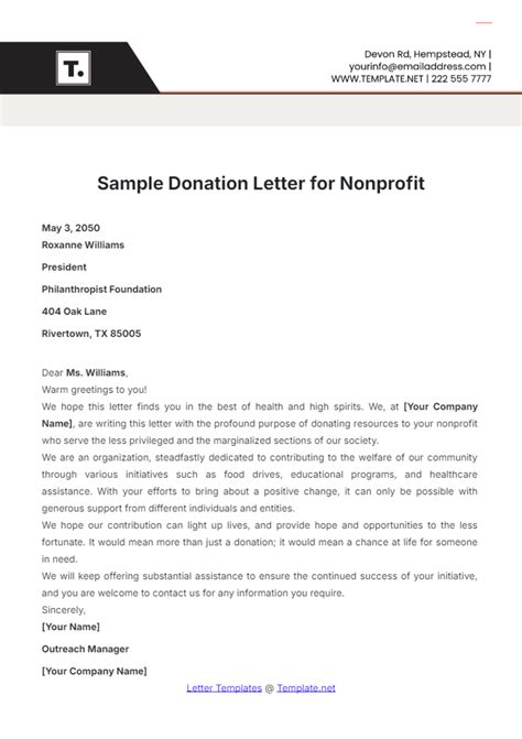 Donation Letter Template For Non Profit