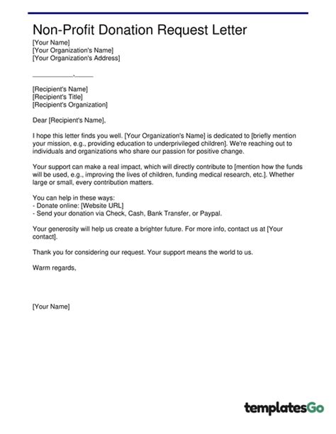 Donation Letter Template For Non Profit Organization
