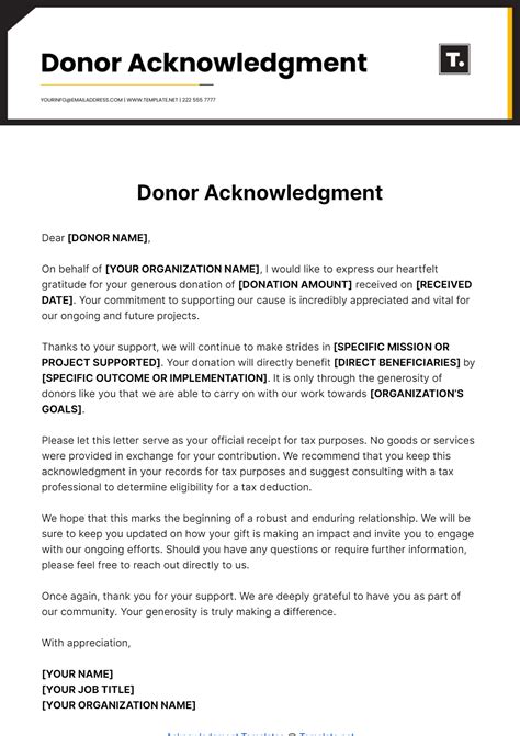 Donor Acknowledgment Letter Template