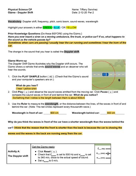 Doppler Shift Advanced Gizmo Answers Doc