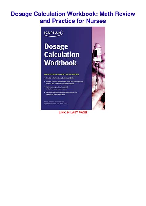 Dosage Calculation Workbook Math Review and Practice for Nurses Kindle Editon