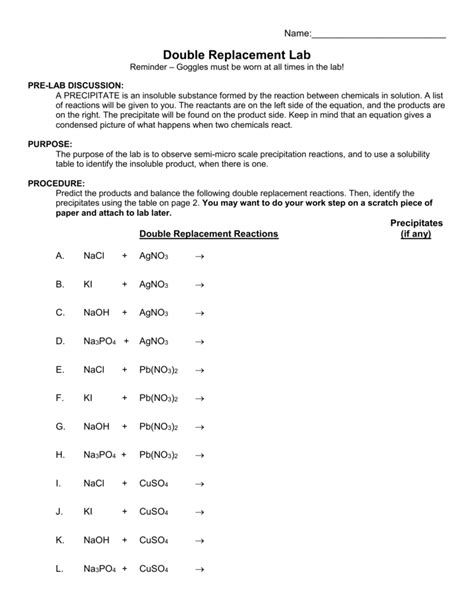 Double Replacement Reaction Lab Answers Reader