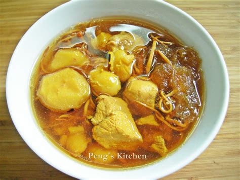 Double-Boiled Chicken Soup with Fish Maw and Cordyceps Flower: