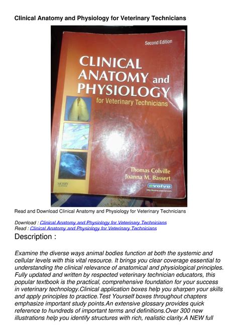 Download Clinical Anatomy and Physiology for Veterinary Technicians PDF Epub