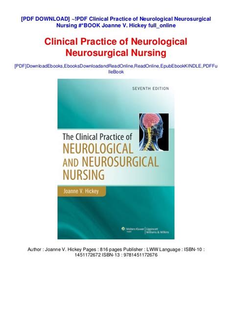 Download Clinical Practice of Neurological and Neurosurgical Nursing PDF Kindle Editon