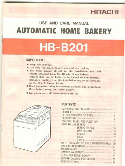 Download Free Owners Manual For Hitachi Bread Machine Hb B201 Ebook Doc