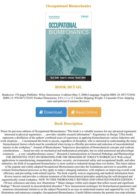 Download Occupational Biomechanics PDF Kindle Editon