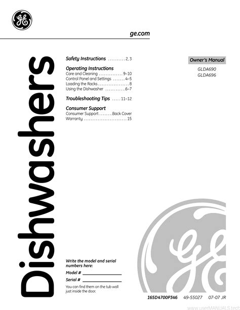 Download Pdf Ge Quiet Power 3 Dishwasher Manual Ebook PDF