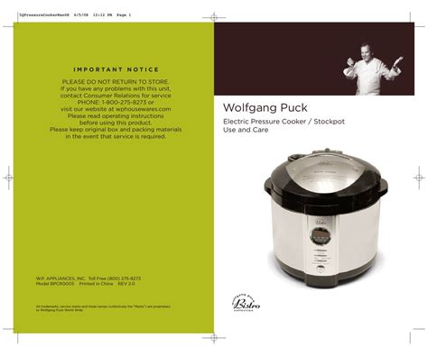 Download Pdf Wolfgang Puck Bistro Pressure Cooker Manual Ebook Reader