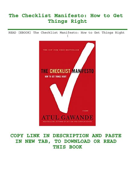 Download The Checklist Manifesto  How to Get Things Right PDF Kindle Editon