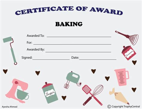 Downloadable Baking Certificate Template